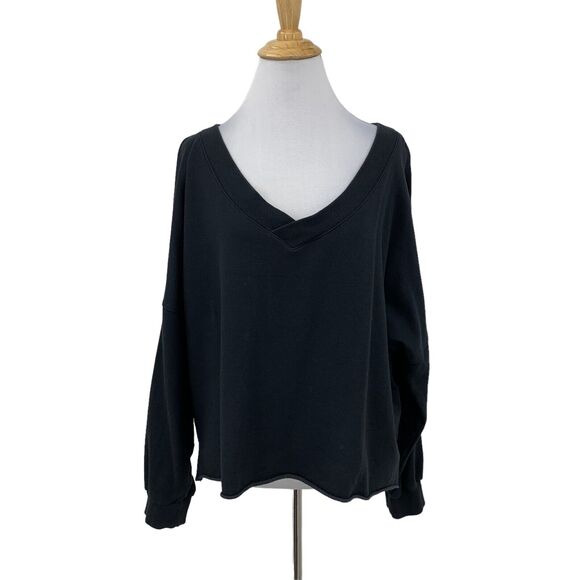 Nike Yoga Luxe Top Womens L Black Fleece V Neck Modal Blend Long Sleeve Cropped - Picture 1 of 14